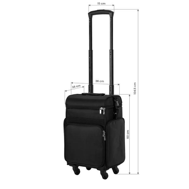 Dimensions et hauteur de la valise maquillage noir à roulettes